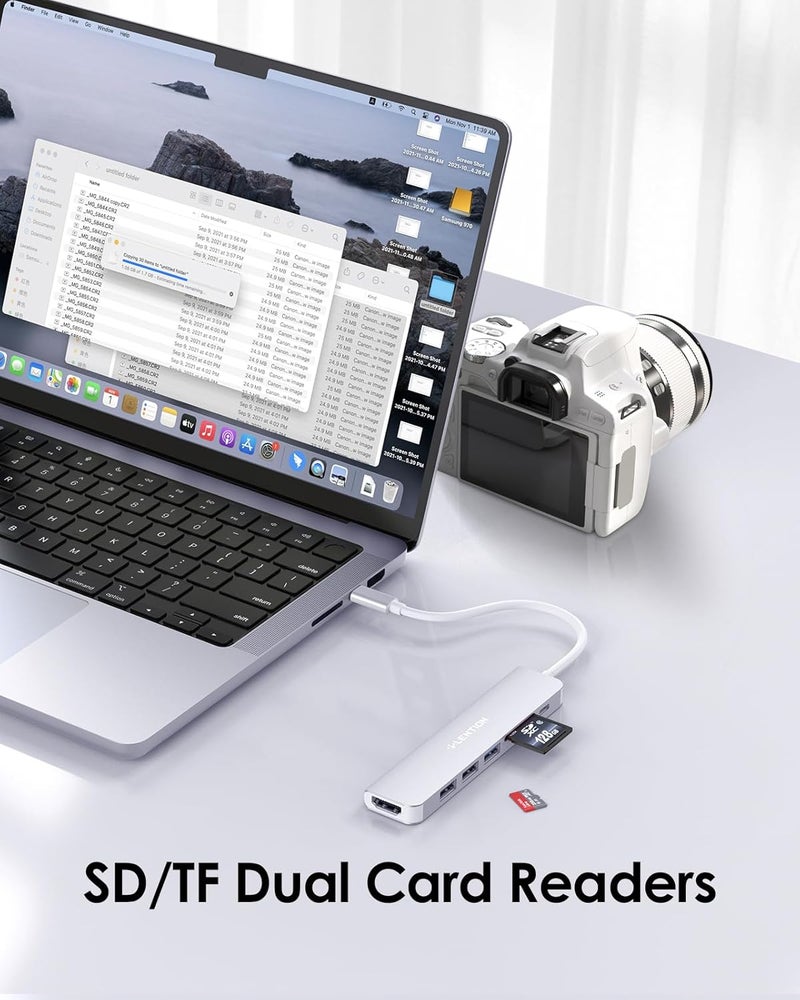 Lention محور USB C مع شحن 100 واط، HDMI 4K، قارئ بطاقات مزدوج، متوافق مع USB 3.0 و 2.0 لجهاز MacBook Pro، Mac Air/Surface الجديد، Chromebook، المزيد، محول سائق مستقر (CB-CE18، فضي) - Image 3